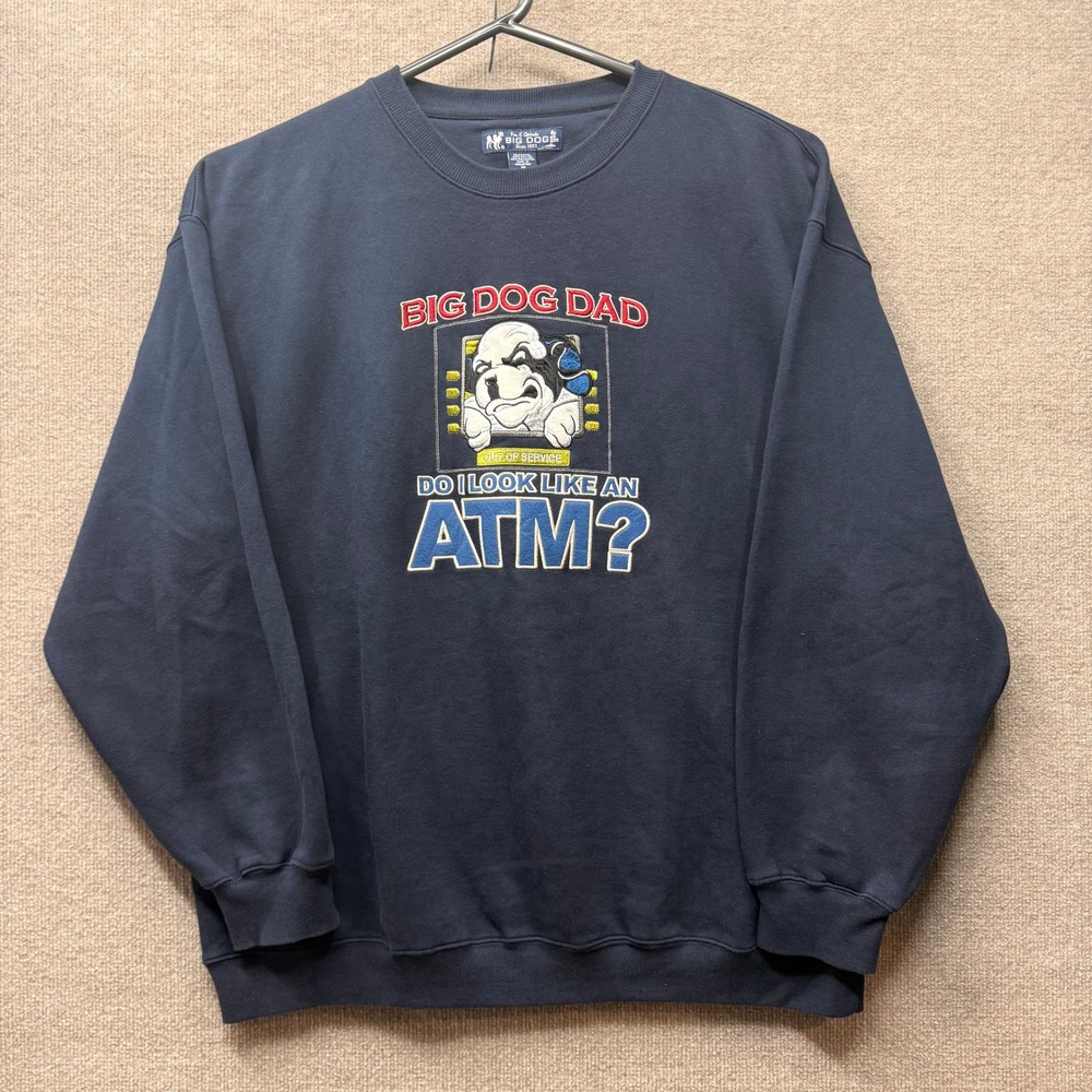 Big Dogs Sweatshirt Mens 2X Navy Blue Big Dog Dad ATM Graphic Crewneck RN64776